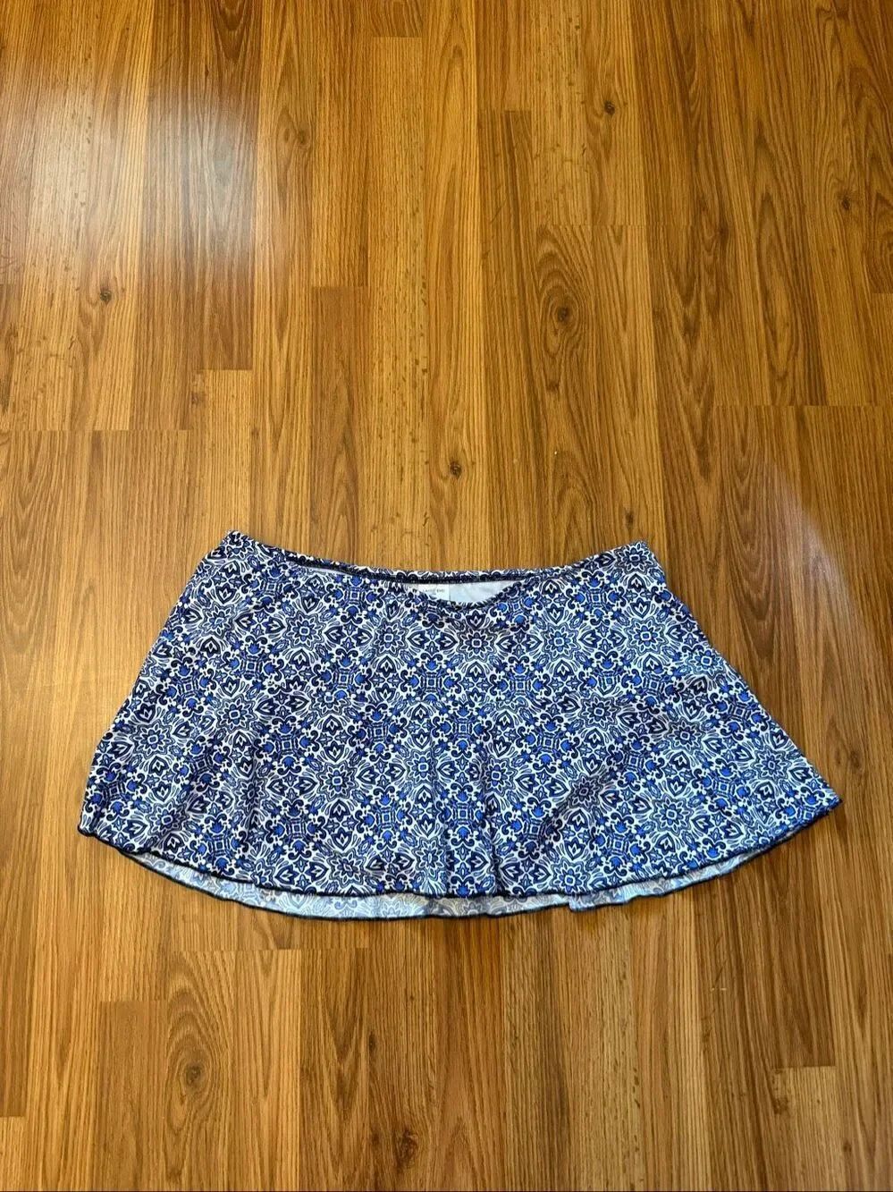 Lands' End Women's Floral A-Line Skort Skirt Swim Bottoms Blue White Size 18W